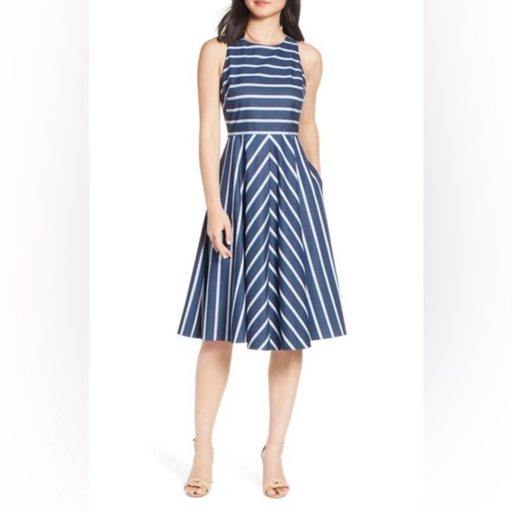 NWT Eliza J Striped Fit & Flare Midi Dress Size 4